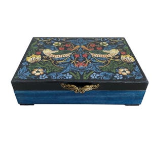 Portagioie in legno fatto a mano – Design "Strawberry Thief" di William Morris, regalo bonus per la mamma