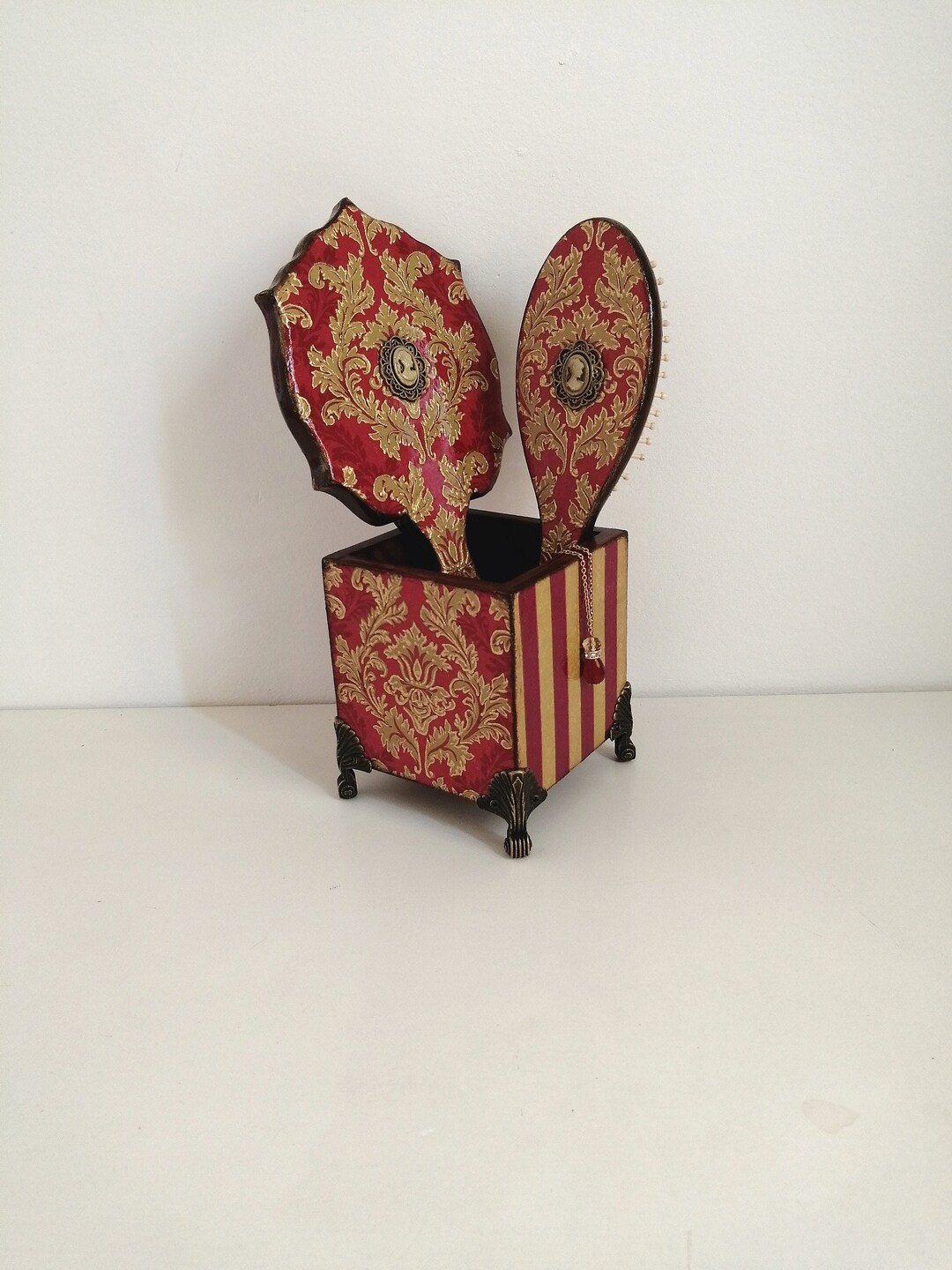 Red Vanity Set Makeup Organizer and Wooden Hair Brushhand Etsy