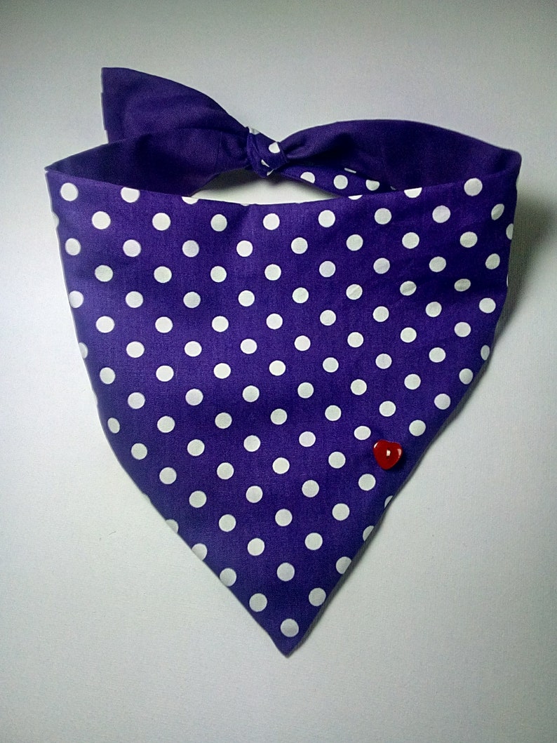 Purple and White Spotty Tie on Dog Bandana