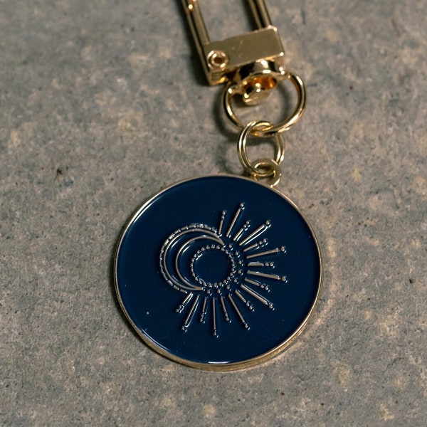 Enamel Dog Tag laser engraved - Moon and Sun, Navy Dark Blue - Custom Pet ID, keychain, cat tag, Personalized dog tag