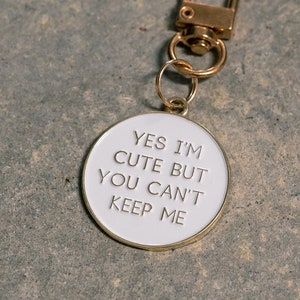 Personalized Dog Tag/ Keychain - Yes I'm cute but you can't keep me Custom Dog ID Tag Laser Engraved, Cute Pet Tag, Enamel Pet Tag