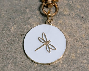 Enamel Dog Tag laser engraved - Dragonfly - Custom Pet ID, keychain, cat tag, Personalized dog tag