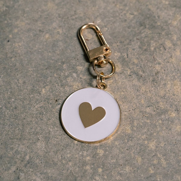 Enamel Dog Tag laser engraved - Gold Heart, Grey - Custom Pet ID, keychain, cat tag, Personalized dog tag