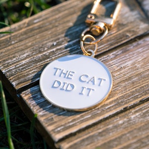 Enamel Dog Tag laser engraved - The Cat Did It  - Custom Pet ID, keychain, cat tag, Personalized dog tag