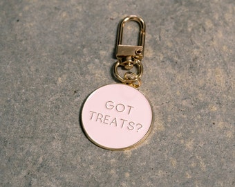 Enamel Dog Tag laser engraved - Got Treats, Pink - Custom Pet ID, keychain, cat tag, Personalized dog tag