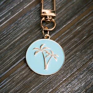 Personalized Enamel Dog Tag Keychain - Palm Tree, Custom Dog ID Tag Laser Engraved, Cute Pet Tag, Enamel Tag