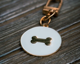 Enamel Dog Tag laser engraved - Dog Bone  - Custom Pet ID, keychain, cat tag, Personalized dog tag