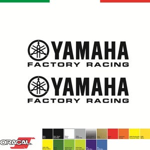 2 Adesivi Compatibili YAMAHA FACTORY RACING mm.140xmm.37 - Decals Stickers Klebstoffe Pegatinas F1 MotoGP V.Rossi