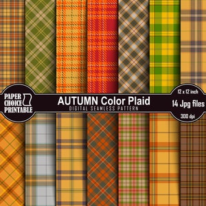 Autumn Tartan Plaid Digital Paper Set, Yellow, Brown, Orange, Scrapbooking, Backgrounds, Seamless Pattern Prints, Personal & Commercial Use