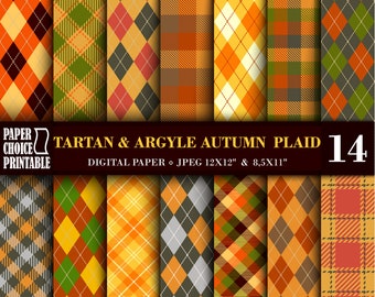 Autumn Tartan and Argyle  Plaid Digital Wallpaper, Seamless Pattern Prints, Scrapbook patterns backgrounds, digital papers, Instant Download