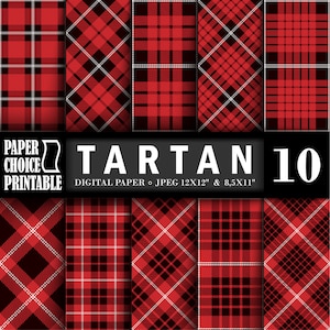 Tartan  plaid digital paper set. Tartan check plaid black, red and white, scrapbooking, crafts, Personal & Commercial Use