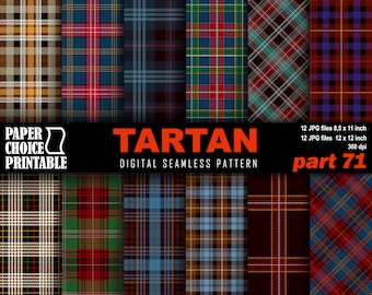May include: Twelve digital seamless tartan patterns in various colors, including red, blue, green, and brown. The patterns are arranged in a grid and labeled "Tartan Digital Seamless Pattern Part 71".