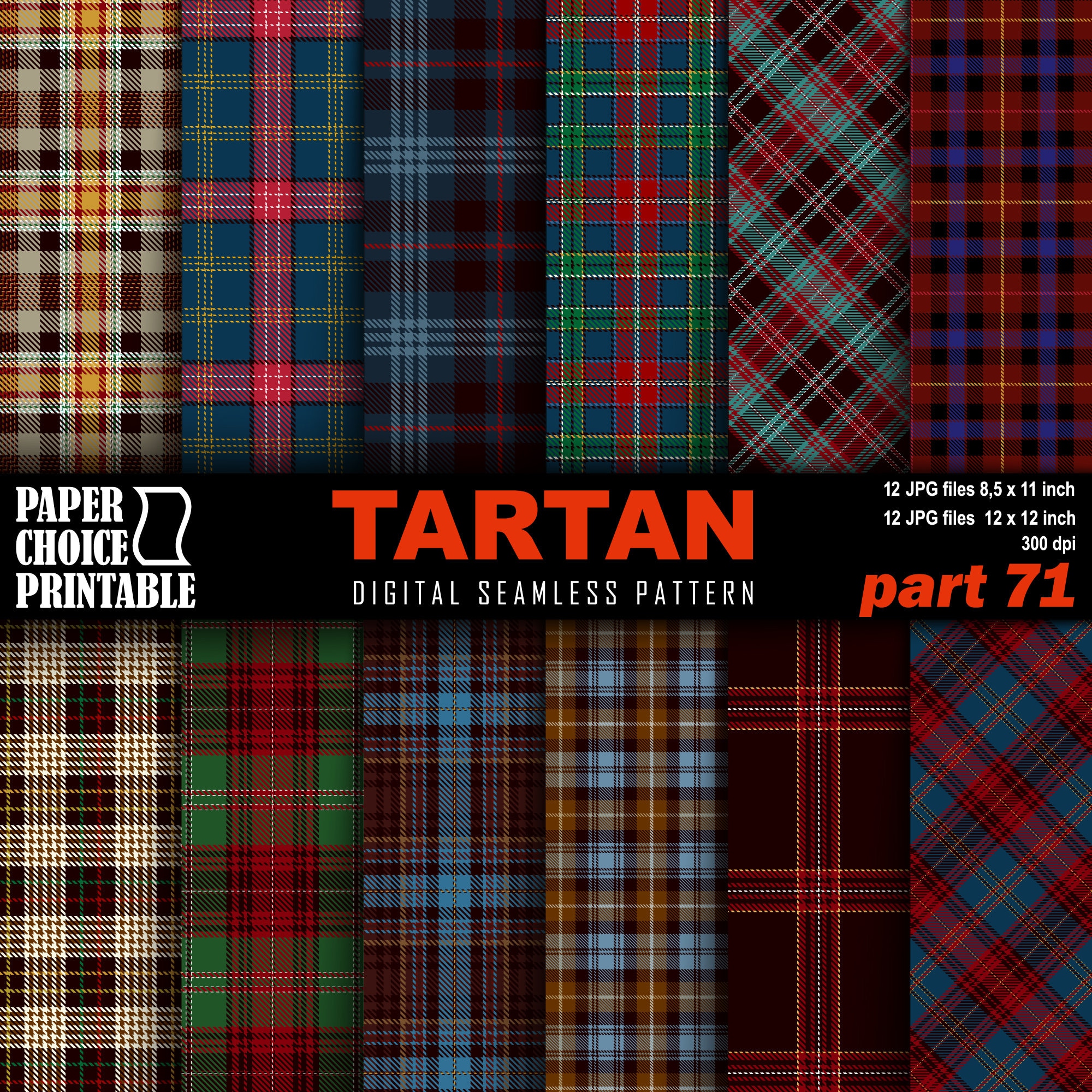 Tartan Digital Paper Clipart. Scottish Plaid, Tartan Clipart. Seamless ...