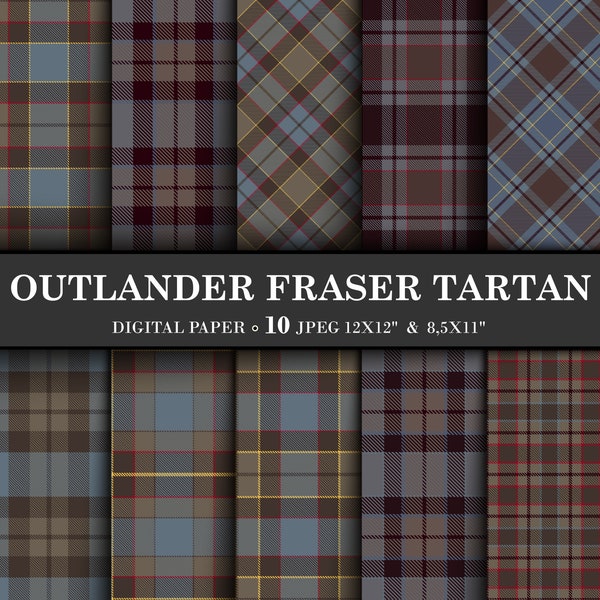 Outlander Fraser Tartan Plaid Digital Wallpaper,  Seamless Pattern Prints, Scrapbook patterns backgrounds, digital papers, Instant Download