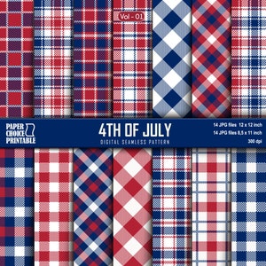 Seamless 4th of July Patriotic Red White Blue and Scrapbook Digital Papers 8.5x11/12x12 inches jpg. Printable paper Vol-01, INSTANT DOWNLOAD