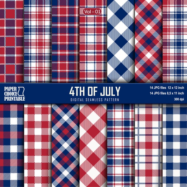 Seamless 4th of July Patriotic Red White Blue and Scrapbook Digital Papers 8.5x11/12x12 inches jpg. Printable paper Vol-01, INSTANT DOWNLOAD