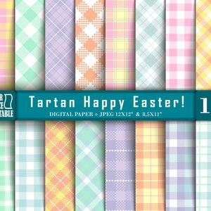 Kariertes Digitales Papier Set, Frohe Ostern, Tartan, Karo, Pastell, Beige, Scrapbooking, Basteln, Hintergründe, persönliche & kommerzielle Nutzung