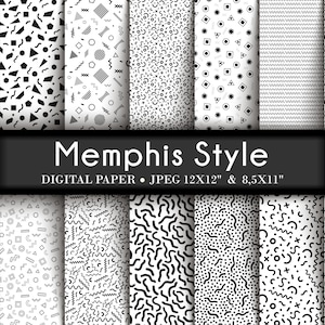 PAPIER CYFROWY MEMPHIS: Wzory Memphis 12" x 12", Wzory do scrapbookingu, Tła do scrapbookingu, Cyfrowe papiery do scrapbookingu, Natychmiastowe pobieranie, Styl lat 80. i 90.