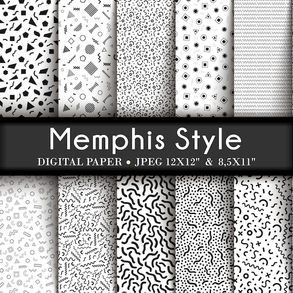 MEMPHIS DIGITAL PAPER: 12" x 12" Memphis Patterns, Scrapbook patterns backgrounds , Scrapbook digital papers, Instant Download,style 80s 90s