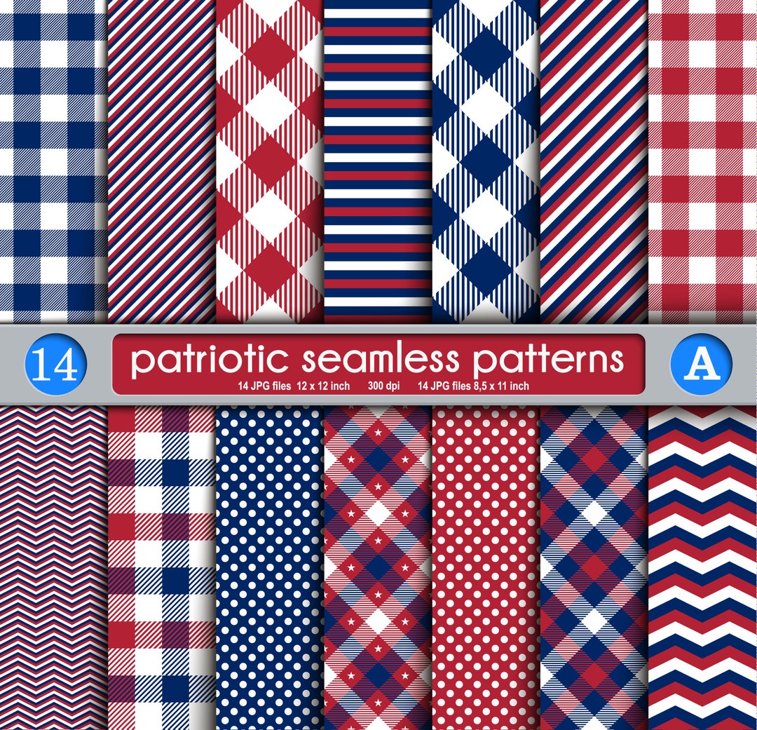 Seamless 4th of July Patriotic Red White Blue Tartan and Stripes ...