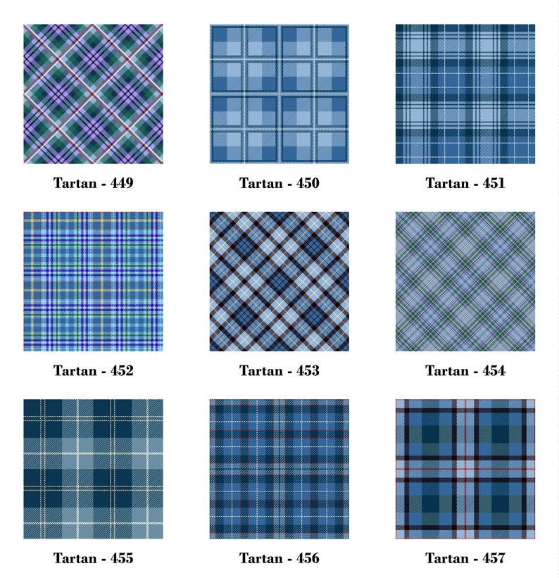 May include: Nine different plaid patterns in shades of blue, green, and white. Each pattern is labeled with a number from 449 to 457.