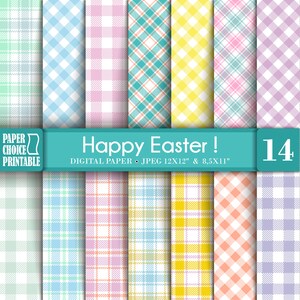 Papiers numériques à motif tartan de Pâques et carreaux vichy. Papiers numériques pour scrapbooking/invitations imprimables DIY, jpg 8,5 x 11 / 12 x 12 pouces. TÉLÉCHARGEMENT IMMÉDIAT