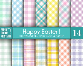 Easter Tartan and Gingham Plaid Digital Papers.  Scrapbook digital papers/Invites Printable DIY, 8.5x11 / 12x12 inches jpg. INSTANT DOWNLOAD