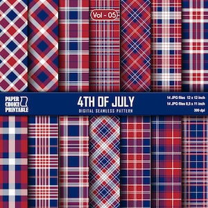 Nahtloser 4. Juli Patriotic Rot Weiß Blau und Scrapbook Digitale Papiere 8,5x11/12x12 zoll jpg. Druckbares Papier Vol-05, SOFORTIGER DOWNLOAD
