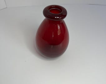 Ruby Red Blown Glass Bud Vase - 5 Inch Handcrafted Art Glass