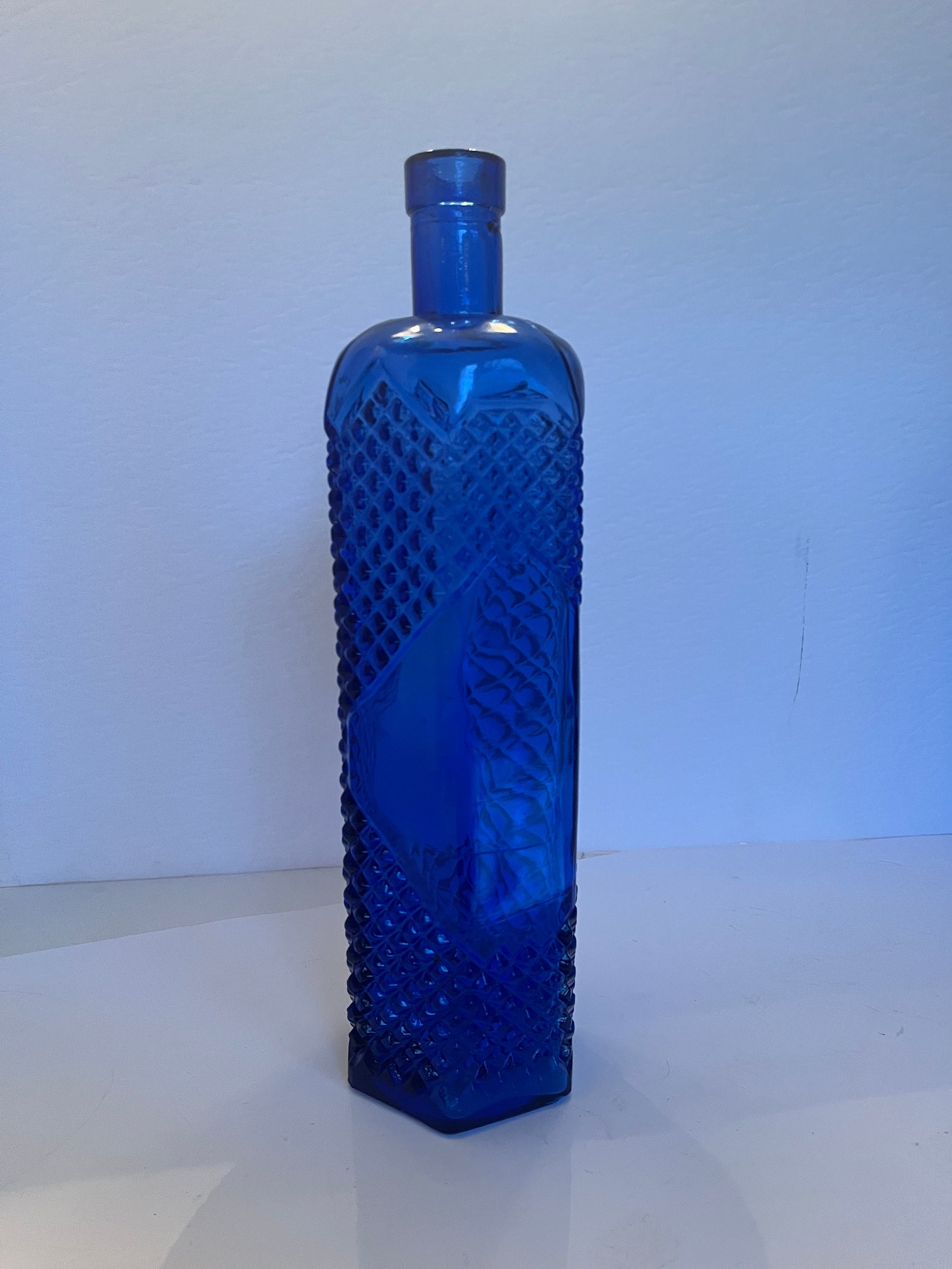 Cobalt Blue Glass Bottle eDecanter: Diamond Pattern Bottle, 12" Tall