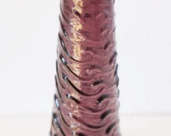 Vintage Empoli Purple Wave Pattern Handblown Glass Art Wine Bottle Decanter 1960s Genie Bottle