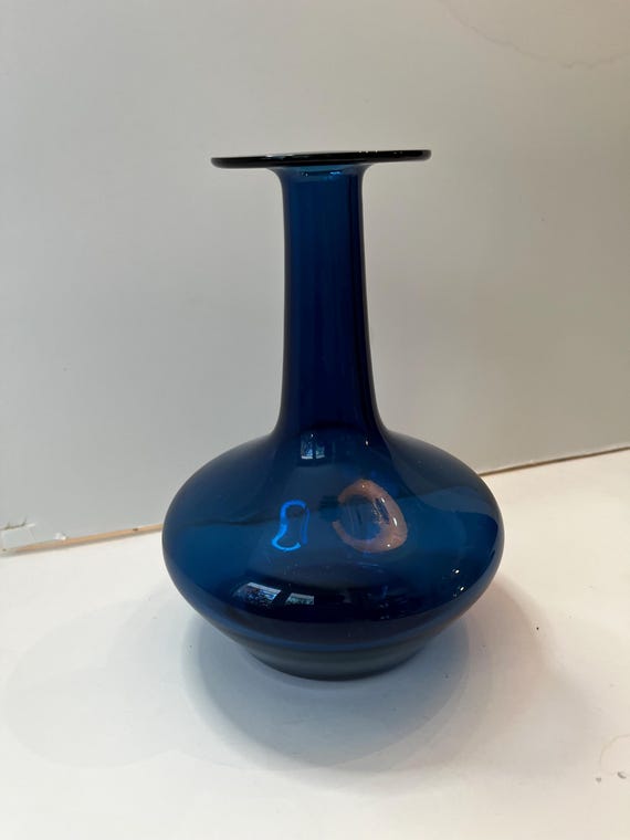 Vintage Danish Holmegaard Blue Capri Art Glass Vase Jacob Bang