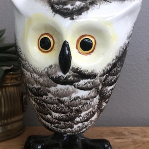 Statuetta vintage a forma di gufo, in ceramica, con testa a molla, traballante, carina, occhi grandi, regalo per gli amanti dei gufi, da collezione