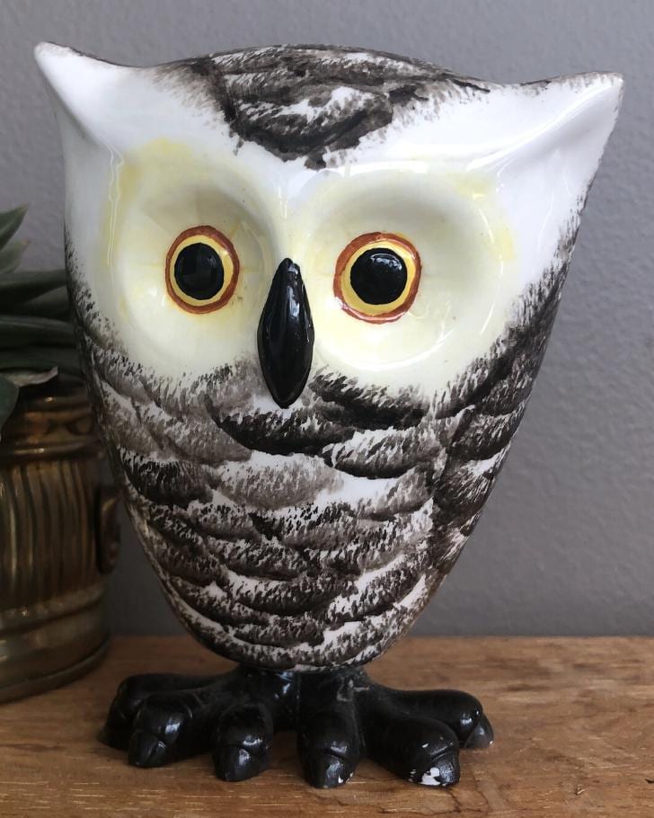 Greenearth Ceramic Owl Figurine, Hand-Painted  Standing Bobble Head