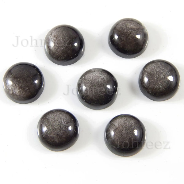 Natural Silver Sheen Obsidian Round Cabochon Smooth Polished Loose Gemstone 3x3mm To 20x20mm Flat Back Cabochon Stone
