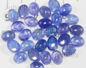 10 Piece Natural Tanzanite Cabochons: Oval Gemstone Lot (5x7 to 10x12 mm)