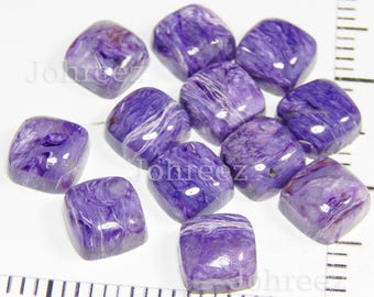 10 Natural Charoite Cabochons: Cushion Shape Purple Gemstones