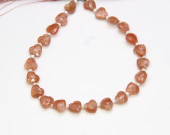 8 mm natuurlijke oranje zonnesteen hartvormige kralen, gefacetteerde edelsteen, 20 cm lange streng