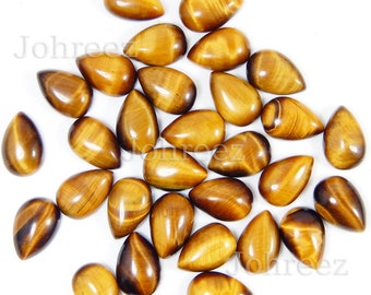 Natural Tiger Eye Pear Cabochon Flat Back Loose Gemstone 3x5mm To 15X20mm Calibrated Sizes Stones