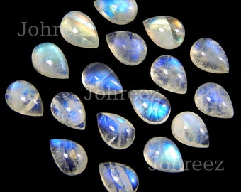 Blue Flashy Rainbow Moonstone Pear Cabochon: Natural Loose Gemstone (3x5mm to 13x18mm)