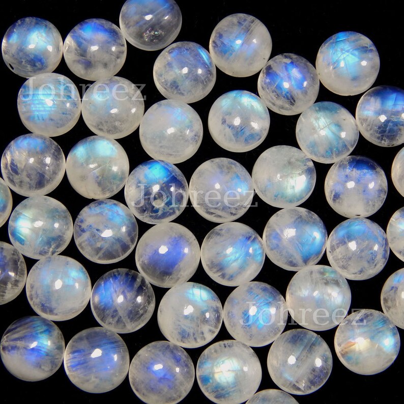 Natural Rainbow Moonstone Round Cabochon Gemstone 3x3mm To 20X20mm Flat Back Loose Gemstone image 3