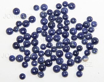 Natural Blue Sodalite Gemstone Cabochons: Round Flat Back, 3-20mm