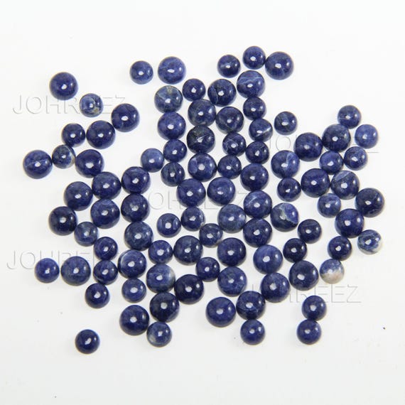Natural Blue Sodalite Gemstone Cabochons: Round Flat Back, 3-20mm