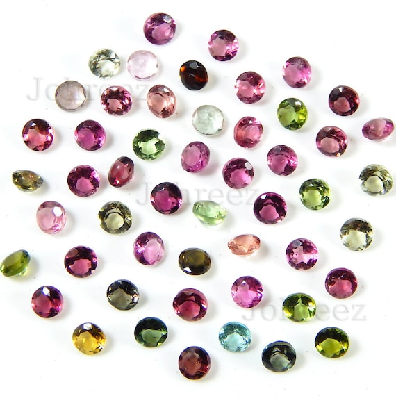 25 Faceted Multi Tourmaline Gemstones: Calibrated Round Cut, 2-5mm