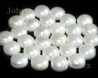 25 Pieces Wholesale Lot Fresh Water Pearl Round Shape Flat Back Gemstone Cabochon