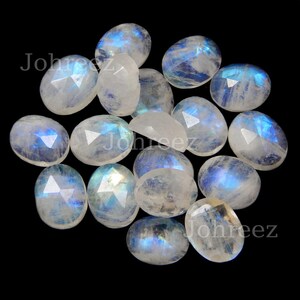 Natural Rainbow Moonstone Oval Rose Cut Flat Back Loose Gemstone 3x5mm To 13X18mm