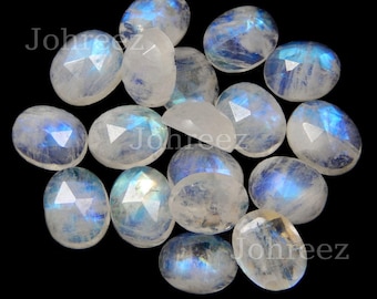 Natural Rainbow Moonstone Oval Rose Cut Flat Back Loose Gemstone 3x5mm To 13X18mm