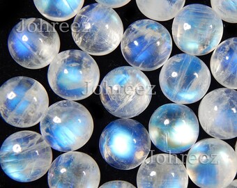 10 Rainbow Moonstone Cabochons: Round Gemstone Beads (3-12mm)