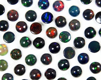 10 Cabochões Naturais de Opala Negra Etíope: Pedras Preciosas Multifogo