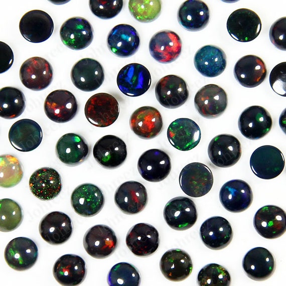 10 Natural Black Ethiopian Opal Cabochons: Multi-Fire Gemstones